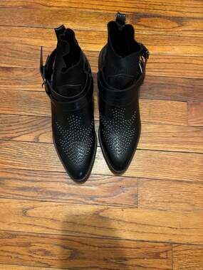 Berksha Women's Black Studded Low Heeled Ankle Boots 7.5